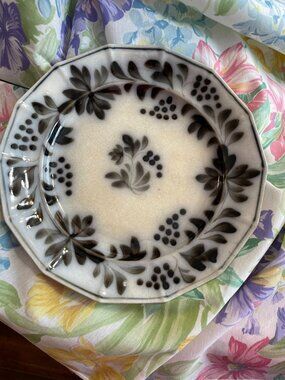ANTIQUE Ironstone Plate Mulberry Flow Black White